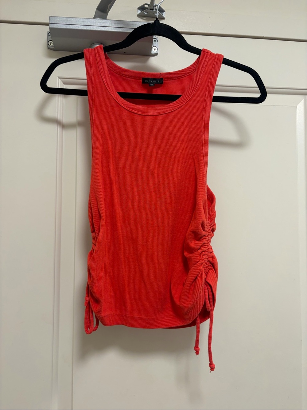 Dynamite Coral-Red Ruched Side Tank